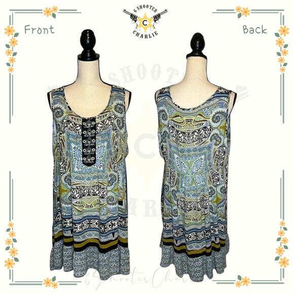 Forbidden Los Angeles Multi Print Beaded Dress Womens Sz Large Sleeveless Casual - Picture 1 of 7